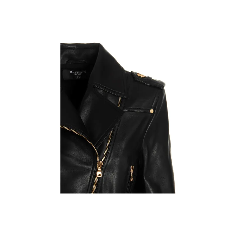BALMAIN Chain Quilted Leather Crop Jacket Black-5