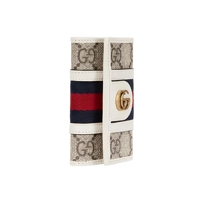 GUCCI Ophidia Canvas With Leather Trim Key Pouch Women's White/Beige-1