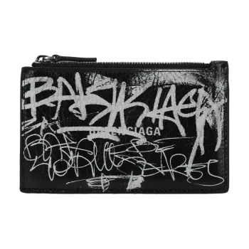 Balenciaga Cash Sheepskin Coin Purse, Card Holder Large Size Men's Black/White