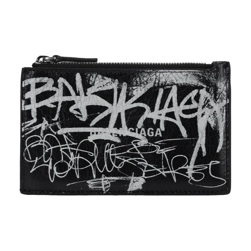 Balenciaga Cash Sheepskin Coin Purse, Card Holder Large Size Men's Black/White-0