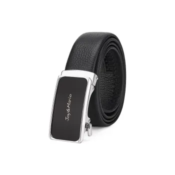 Joy&Mario Cow Leather Youth Solid Color Casual Practical Wear Men's White Steel Elegant Black Width 3.5CM