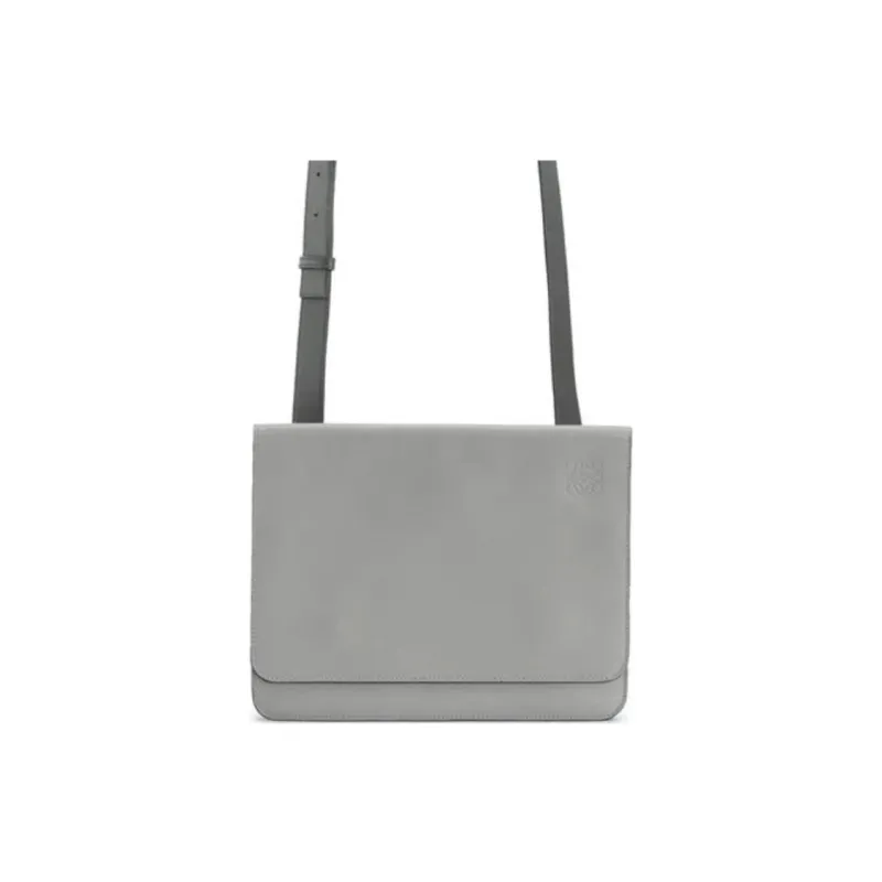 LOEWE Gusset Smooth Calf Leather Shoulder Bag Crossbody Bag Men's Gray-4
