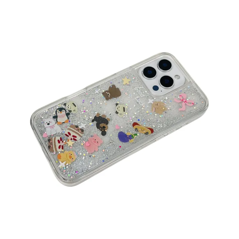Wei Xin Acrylic Material Quicksand Small Animal Phone Cases Compatible With IPhone 16/15 Pro Max/Apple 13/14 Pro/Max-3