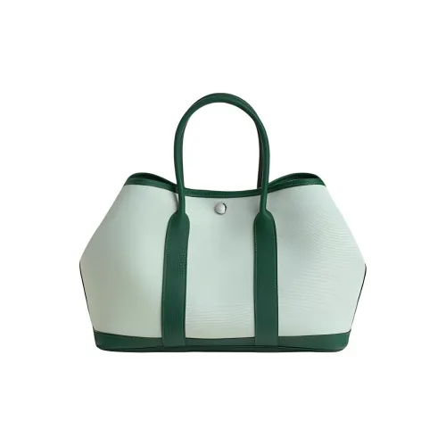 HERMES Garden Party Canvas With Negonda Calfskin Garden Handbag Women's Mint Green & Green