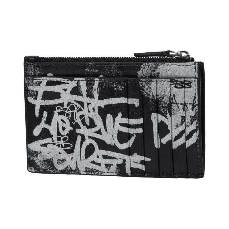 Balenciaga Cash Sheepskin Coin Purse, Card Holder Large Size Men's Black/White-1