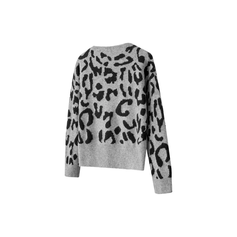 TOUCH Sweater Women's Gray Base With Black Leopard Print-1