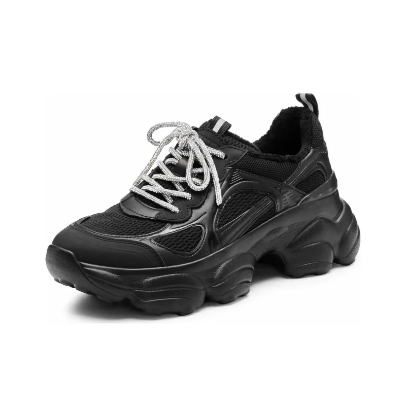 Staccato Abrasion Resistant Low Top Platform Height Increasing Chunky Sneakers Women's Urban Chic Black-1