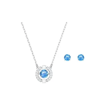 Swarovski Una Gold Plated Hoop Earrings Necklace Set Women's Blue/White Gold Plated