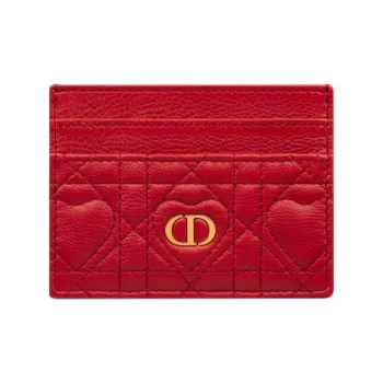 DIOR Caro Calfskin Card Holder Women's Red