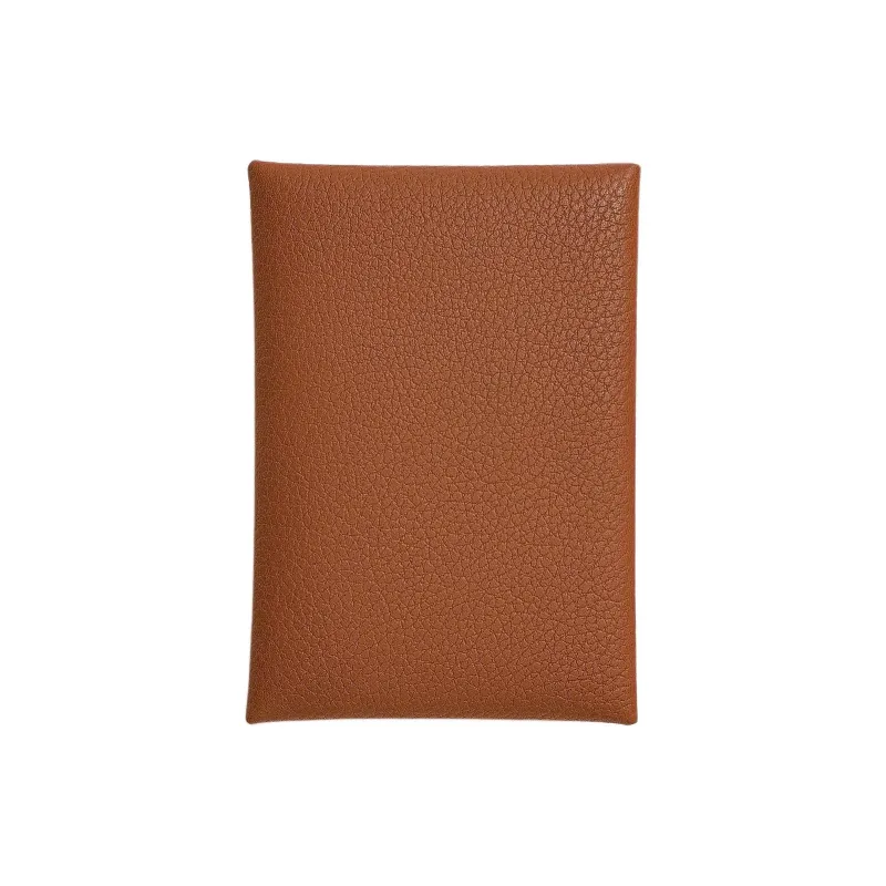 HERMES Calvi Duo Barenia Faubourg Calfskin Card Holder Women's 34 Fauve Light Tawny-0