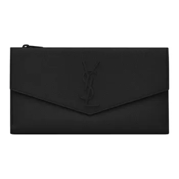 SAINT LAURENT UPTOWN Leather Clutch Wallet Large Size Women's Black