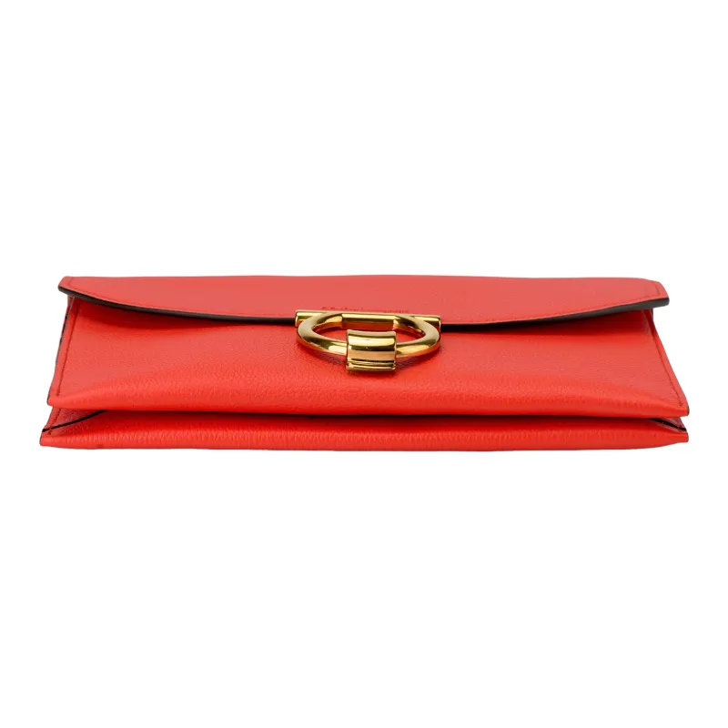 FERRAGAMO GANCINI Calfskin Clutch Women's Candy Apple Red-4