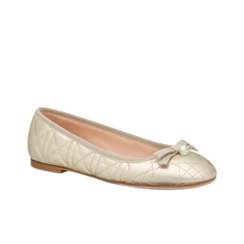 DIOR Ballet Casual Single Shoes Women's Gold-2