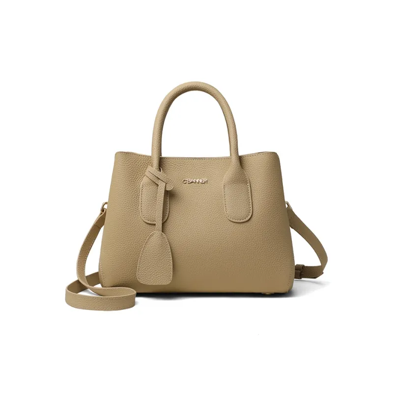 C°BANNER Cow Leather With Synthetic Leather Mom Bag, Crossbody Handbag Tubas Women's Light Khaki-2