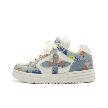 Hong Kong Meng Anti Slip And Wear Resistant Height Increasing Coverage Low Top Skateboard Shoes Unisex Denim Blue
