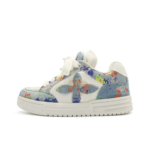 Hong Kong Meng Anti Slip And Wear Resistant Height Increasing Coverage Low Top Skateboard Shoes Unisex Denim Blue