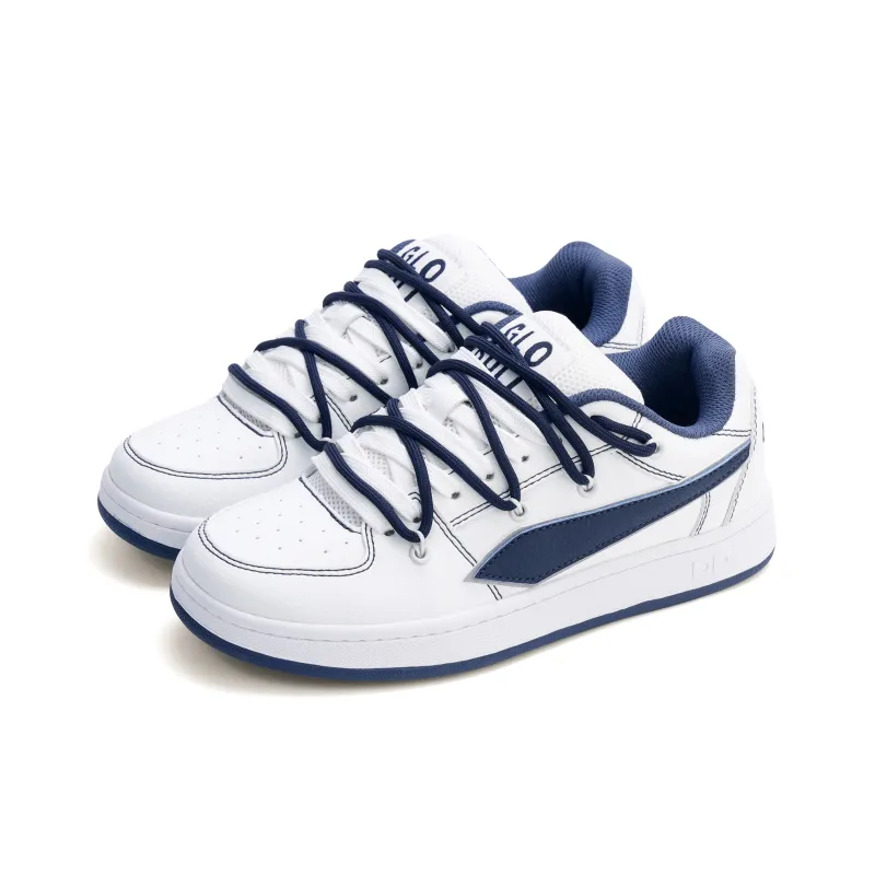 GLO BULL Skateboard Shoes Unisex Low Top Double Strap White Dark Blue-2