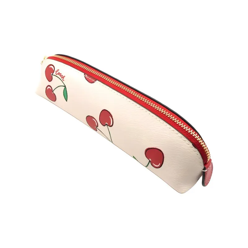 COACH Pencil Case Canvas With Leather Pencil Case Storage Bag Makeup Bag Small Size Women's White-2