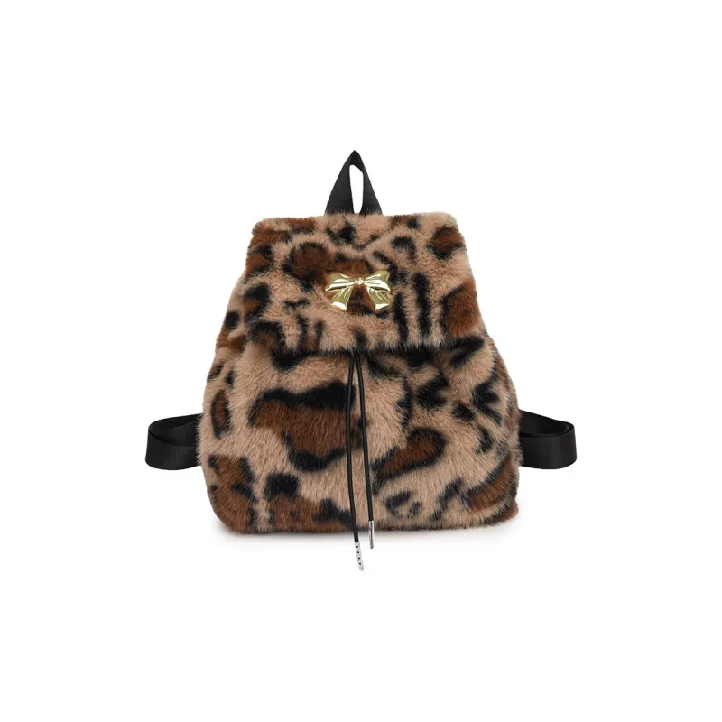 DALO Plush Backpack Regular Women's Black White Brown/Pink/Khaki-12