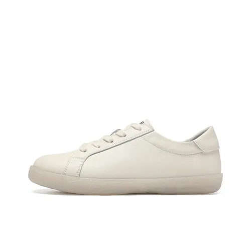 ZHR Flat White Shoes Durable Breathable Low Top Skateboard Shoes Women's Beige