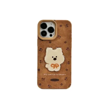 Wei Xin Leather Material Leather 3D Effect Puppy Phone Cases Compatible With IPhone 16/15 Pro Max/Apple 13/14 Pro/Max