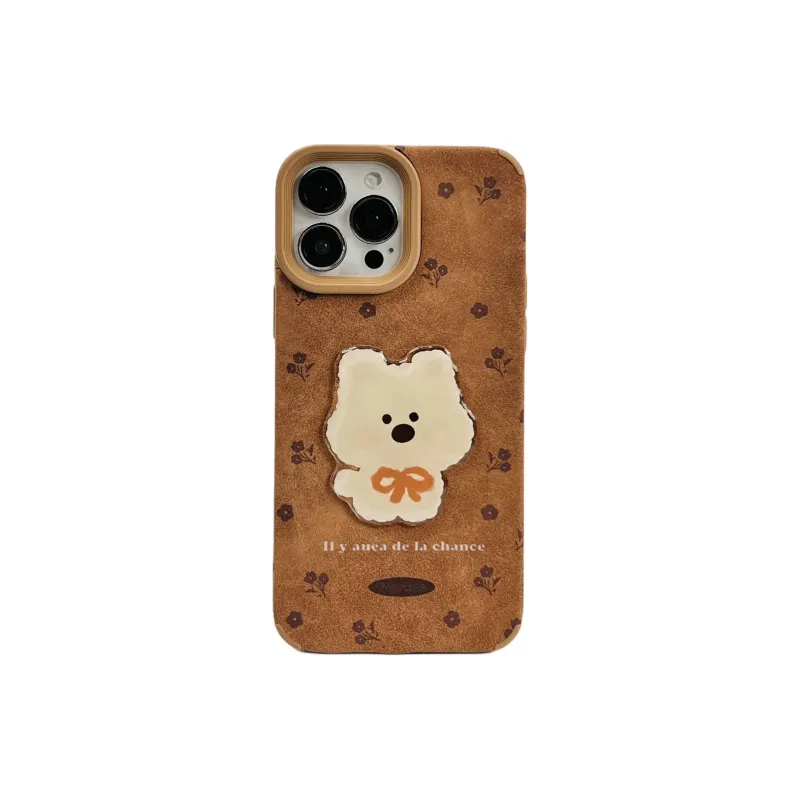 Wei Xin Leather Material Leather 3D Effect Puppy Phone Cases Compatible With IPhone 16/15 Pro Max/Apple 13/14 Pro/Max-0