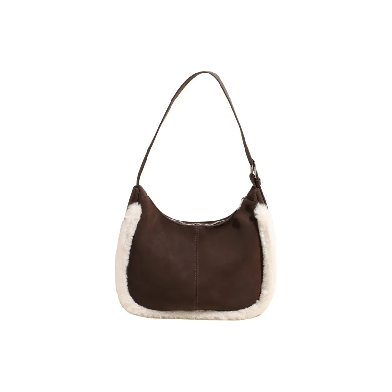 LUVISTRUE Faux Suede Shoulder Bag Handbag Crossbody Bag Medium Size Women's Brown/coffee/green-6