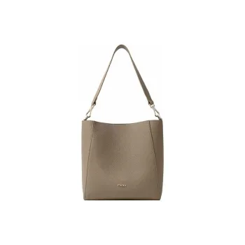 FION Cow Leather Handbag Shoulder Bag Large Size Women's Trench Coat Gray