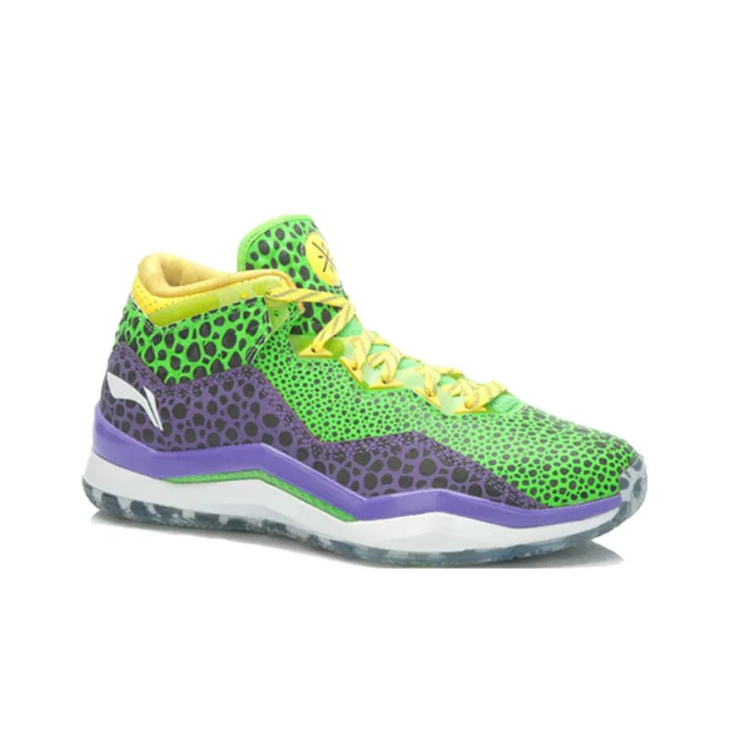 LiNing WOW 3 Way Of Wade 3 All Star Cushioned Slip Resistant Coverage Mid Top Basketball Shoes Men's Green Purple-2