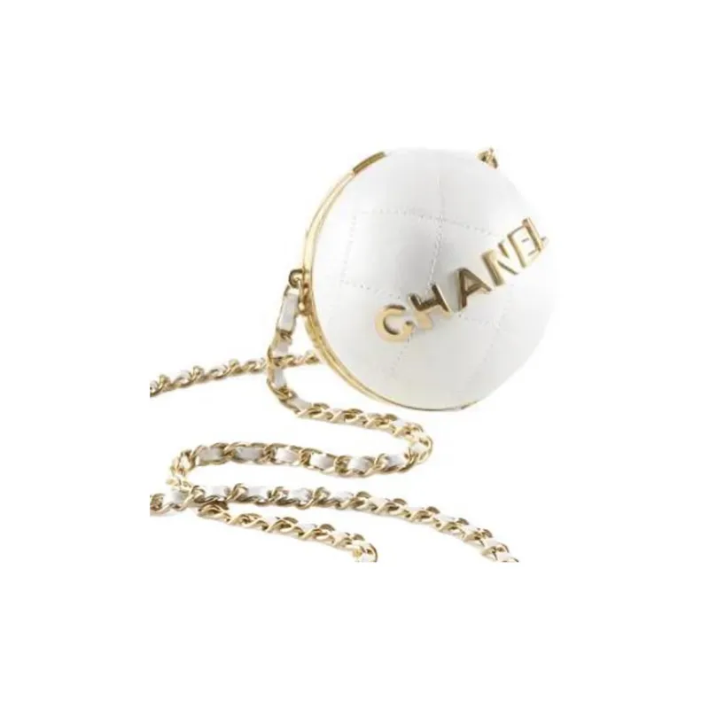 CHANEL 22A Early Autumn Sheepskin Round Ball Bag, Evening Bag, Handbag, Crossbody Bag Women's White-3
