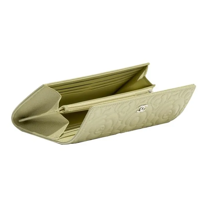 CHANEL Calfskin Wallet Women's Light Green-3