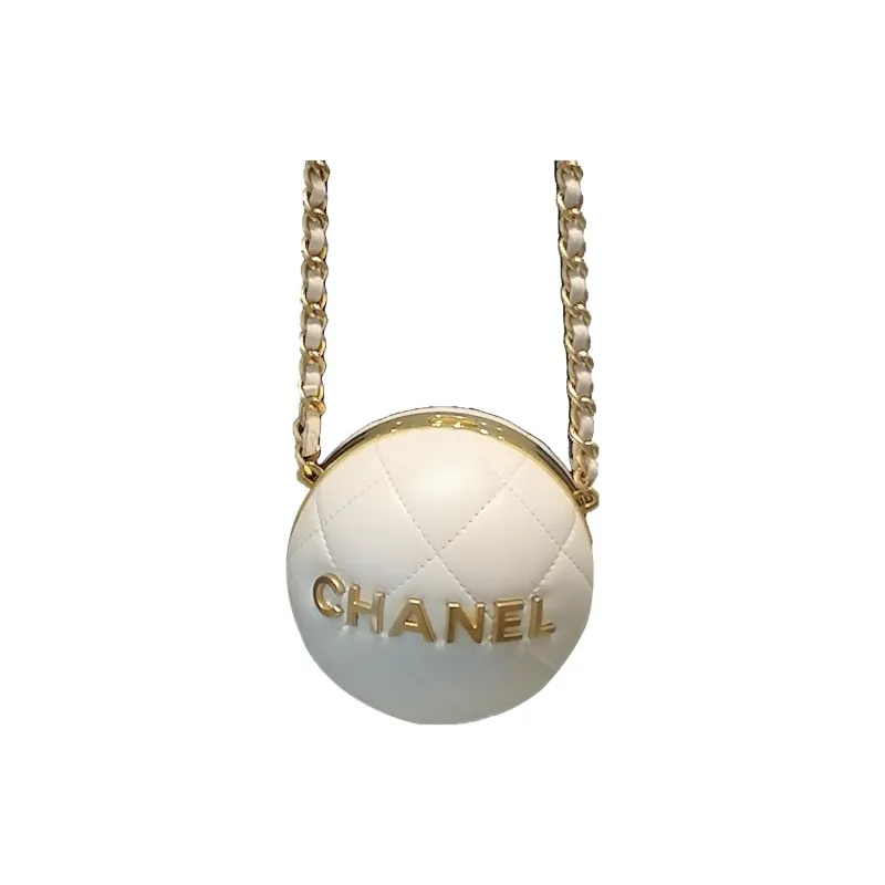 CHANEL 22A Early Autumn Sheepskin Round Ball Bag, Evening Bag, Handbag, Crossbody Bag Women's White-0