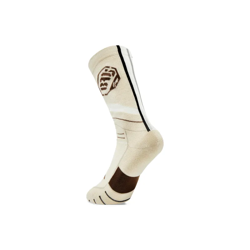 LiNing Basketball Collection Mid Calf Socks Unisex 1 Pack Khaki/Brown-1