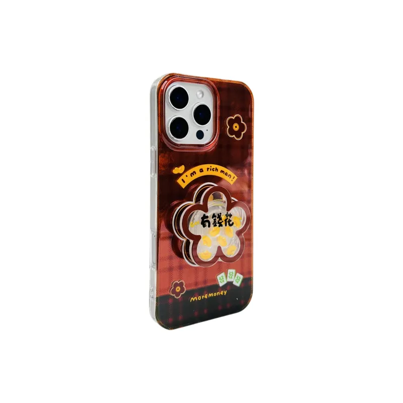 Wei Xin Acrylic Material Plaid Wealth Flower Stand Phone Cases Compatible With IPhone 16/15 Pro Max/Apple 13/14 Pro/Max-1