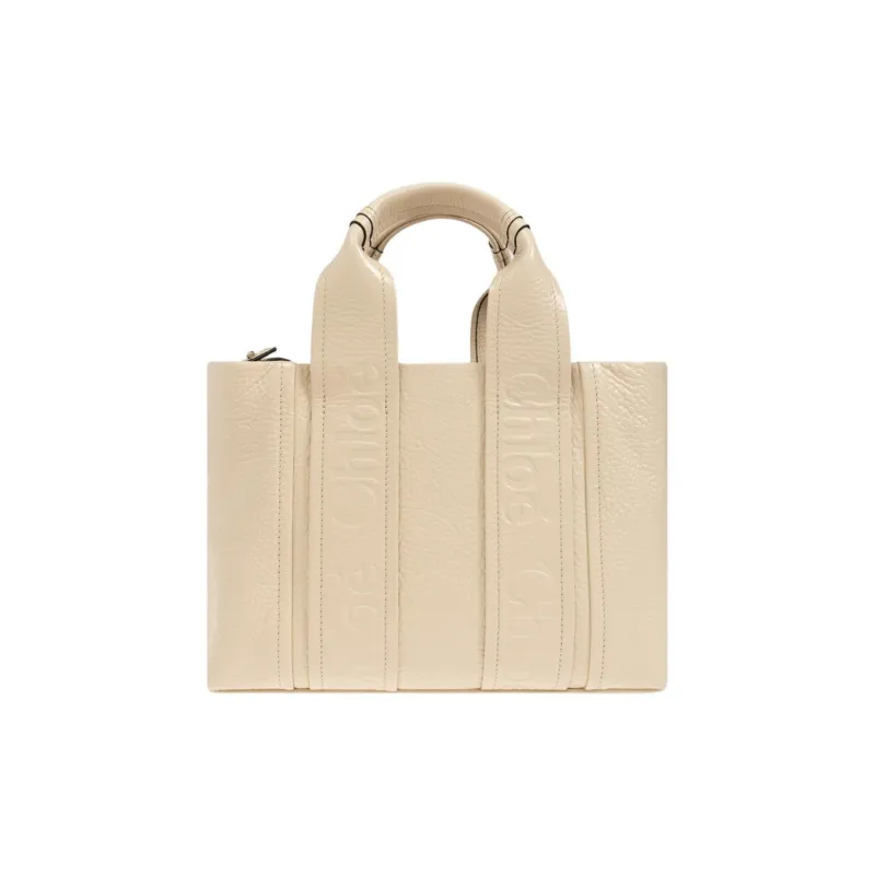 Chloe Woody Calfskin Shoulder Bag Crossbody Bag Handbag Small Size Women's Cream-2