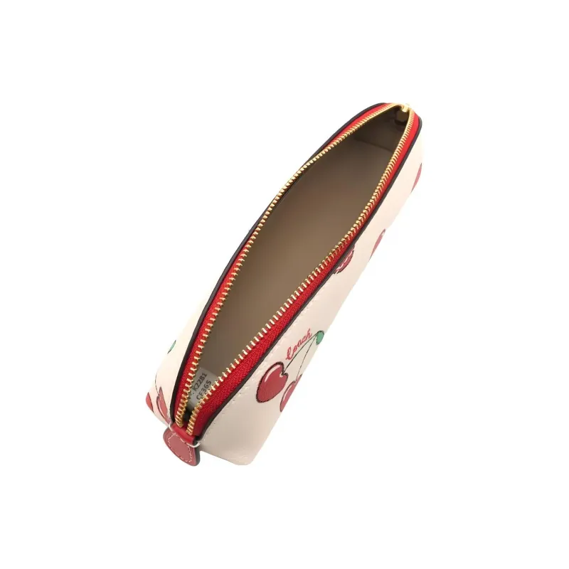 COACH Pencil Case Canvas With Leather Pencil Case Storage Bag Makeup Bag Small Size Women's White-4