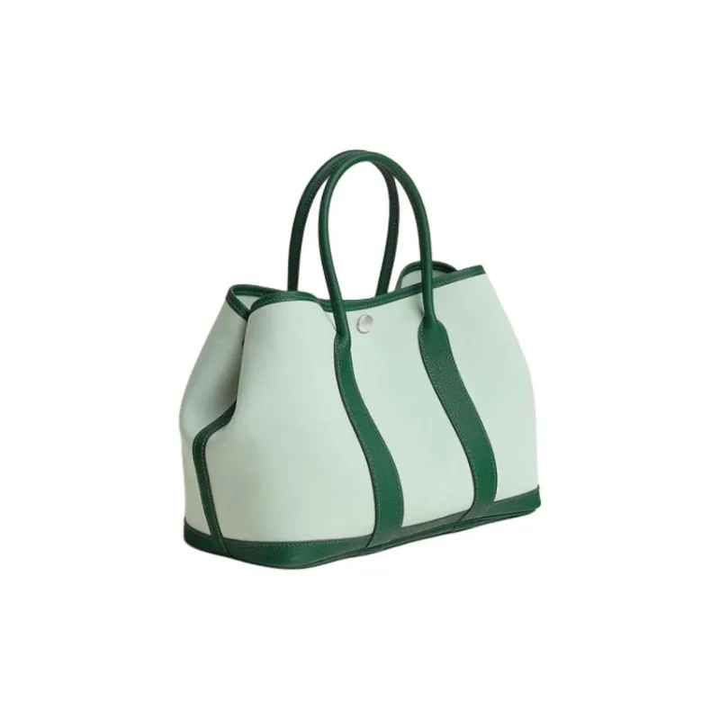 HERMES Garden Party Canvas With Negonda Calfskin Garden Handbag Women's Mint Green & Green-1