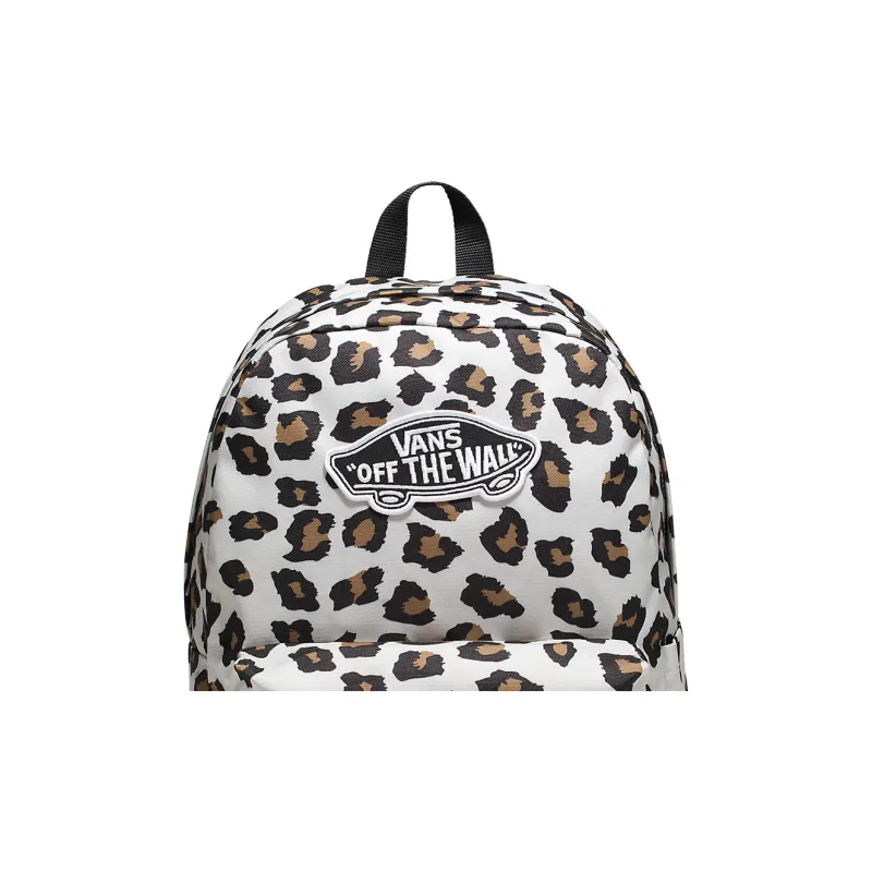 Vans Polyester Coated Polyurethane Backpack Regular Unisex White With Leopard Accents-3
