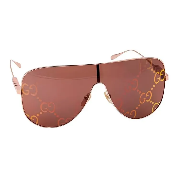 GUCCI Mask Sunglasses Shiny Rose Gold Toned Metal Frame-2