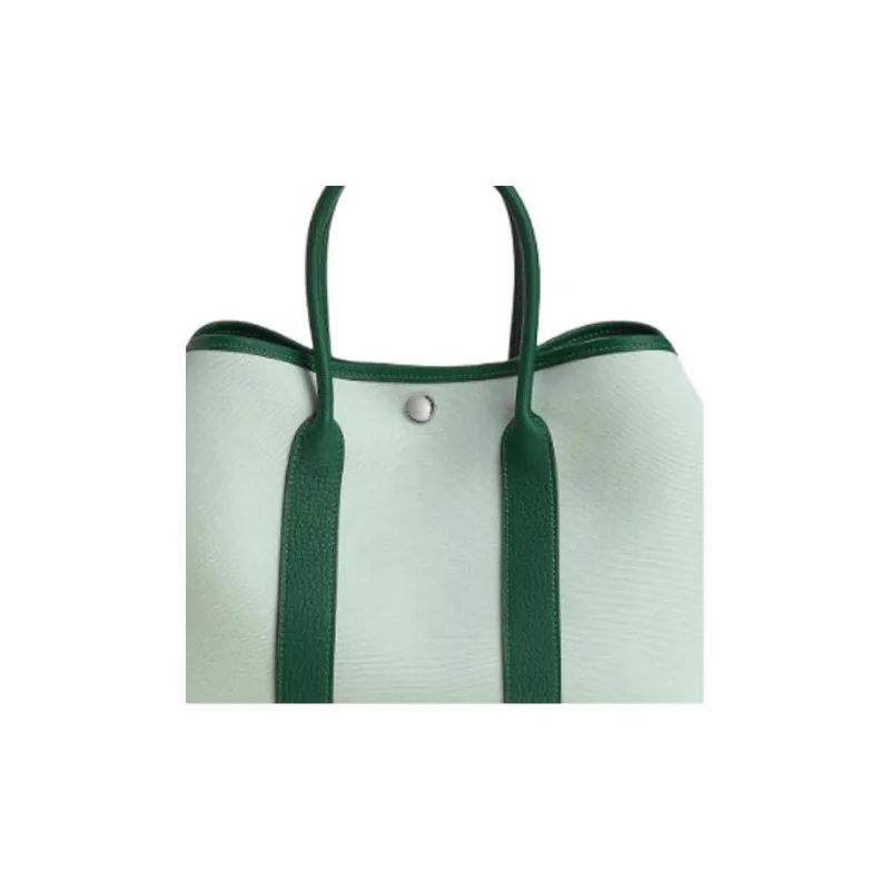 HERMES Garden Party Canvas With Negonda Calfskin Garden Handbag Women's Mint Green & Green-3