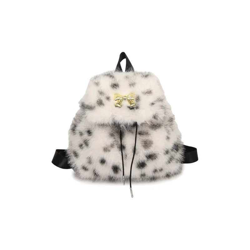 DALO Plush Backpack Regular Women's Black White Brown/Pink/Khaki-6