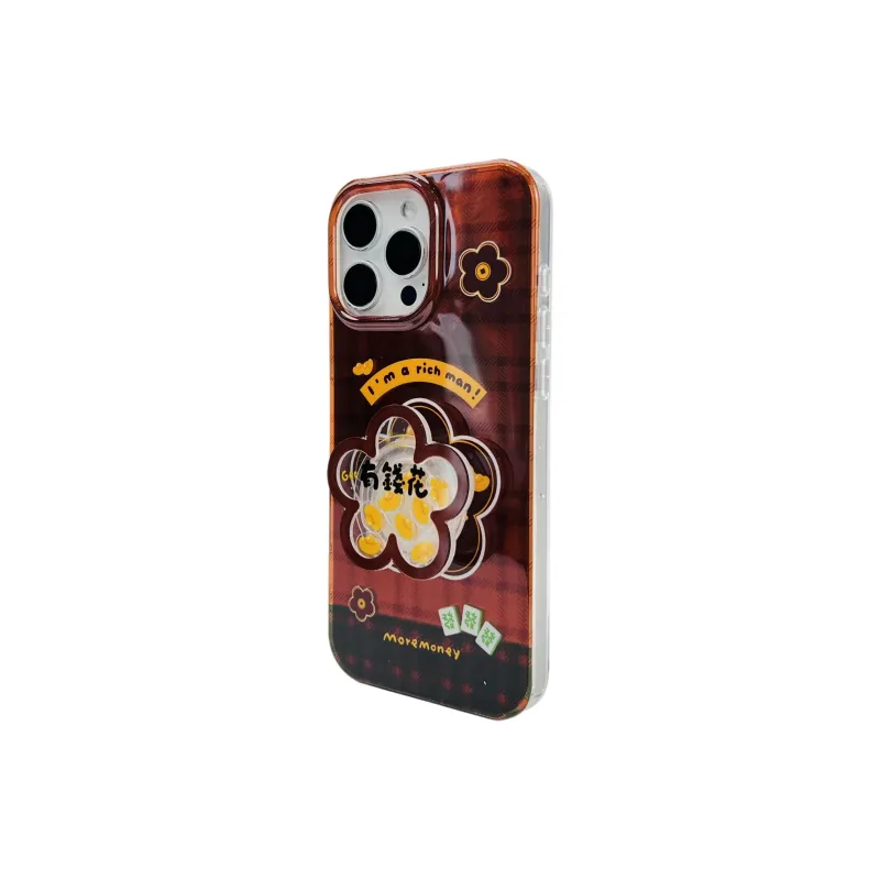 Wei Xin Acrylic Material Plaid Wealth Flower Stand Phone Cases Compatible With IPhone 16/15 Pro Max/Apple 13/14 Pro/Max-2
