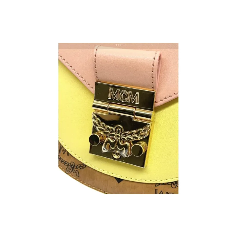 MCM Leather Saddle Bag Handbag Shoulder Bag Crossbody Bag Mini Women's Pink/Beige Brown Cognac-4