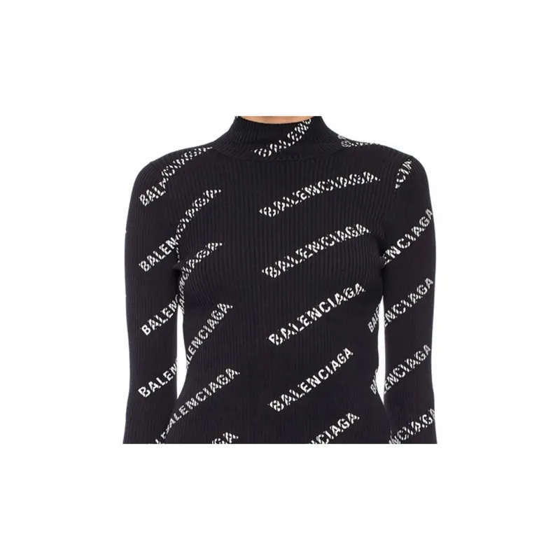 Balenciaga Logo Print Mini Dress 'Black/White'-2