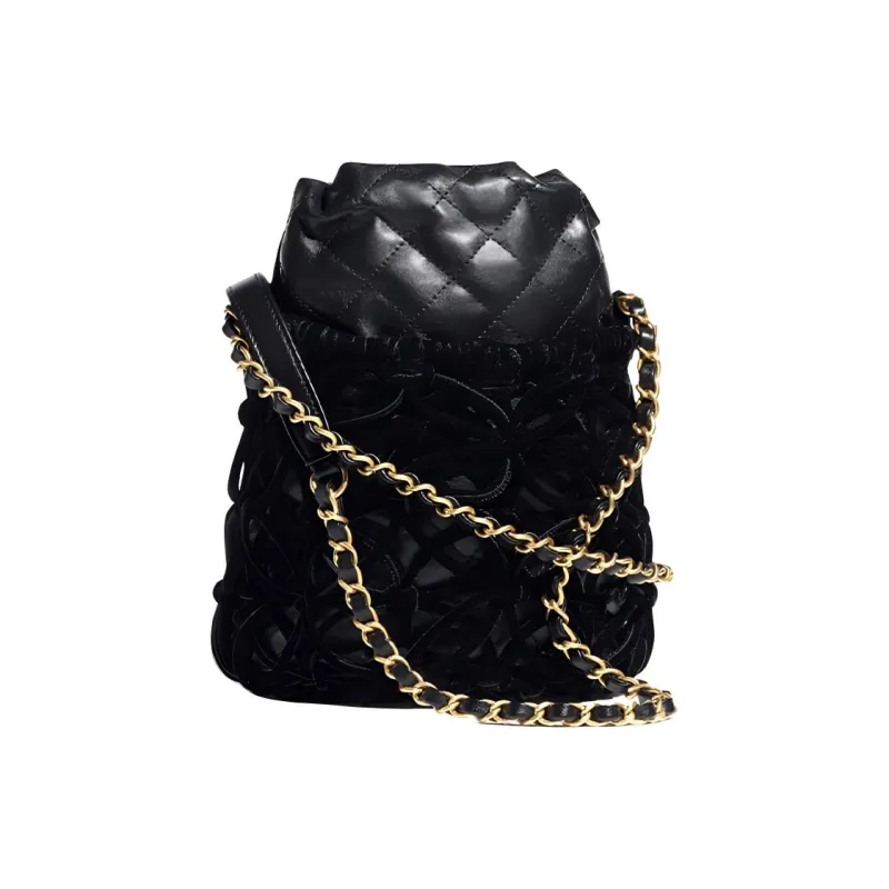 CHANEL Goatskin Crossbody Bag, Shoulder Bag Unisex Black-1