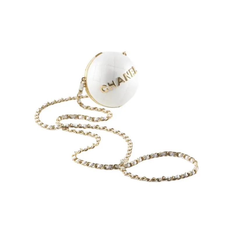 CHANEL 22A Early Autumn Sheepskin Round Ball Bag, Evening Bag, Handbag, Crossbody Bag Women's White-2