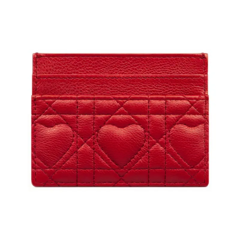 DIOR Caro Calfskin Card Holder Women's Red-1