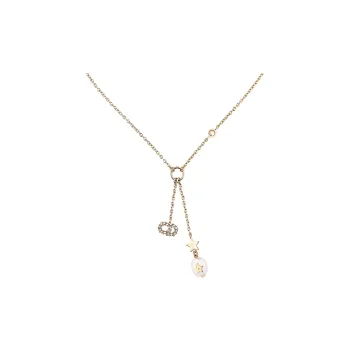 DIOR White Crystal Necklaces Women's Gold
