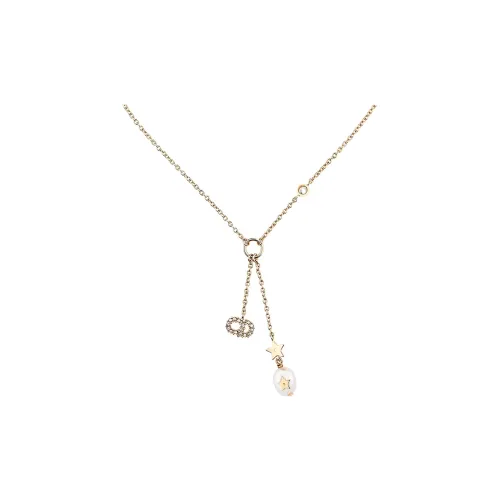 DIOR White Crystal Necklaces Women's Gold