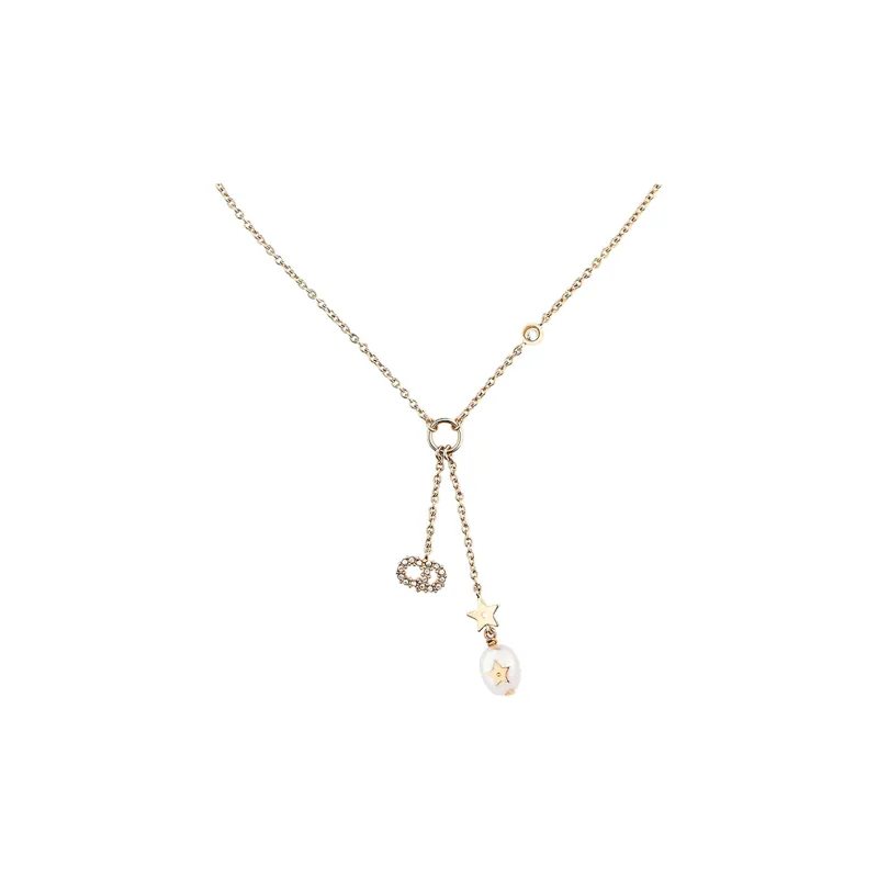 DIOR White Crystal Necklaces Women's Gold-0
